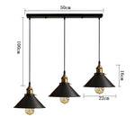 suspension lumineuse industrielle conique noire dorée ampoules câbles chambre salon