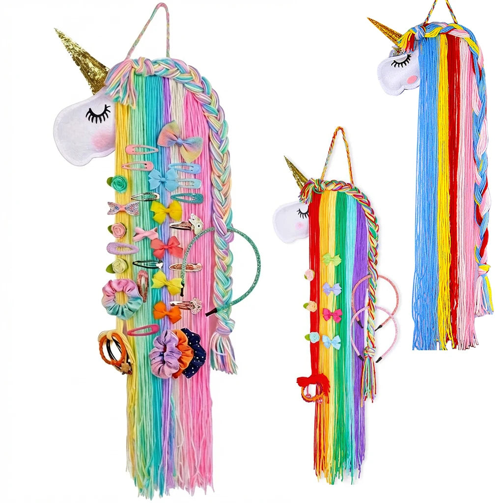 organisateur mural licorne arc ciel pince cheveux barrette enfant fantaisie chambre fille decoration mur