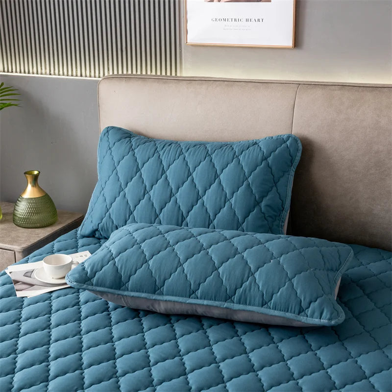 housse coussin patchwork moderne 300 fils bleu blanc rose gris adhésive chambre coucher