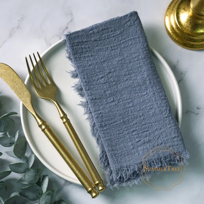 serviettes cuisine rustiques coton noir orange beige blanc rose pâle franges rustic naturel