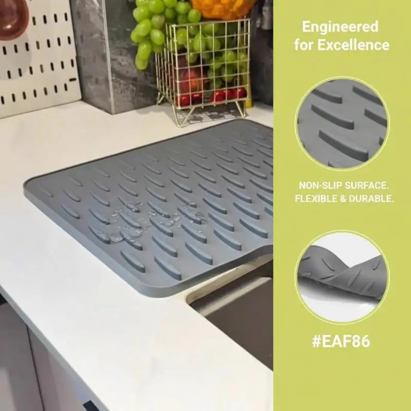 tapis cuisine silicone gris surface rugueuse drainage rapide antidérapant moderne incliné résistant chaleur