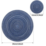 tapis table tissés main moderne rayures concentriques bleu marine beige gris vert orange respectueux