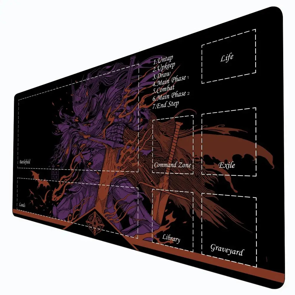 tapis jeu carte magique zone samouraï noir violet illustration florale animale fantastique graphique