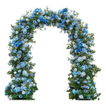 arche fleurie bleue romantique mariage anniversaire baby shower décoration intérieure soie hortensias roses feuillage