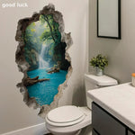 sticker mural paysage cascade arbres eau chambre bain décoration maison réaliste opaque pvc