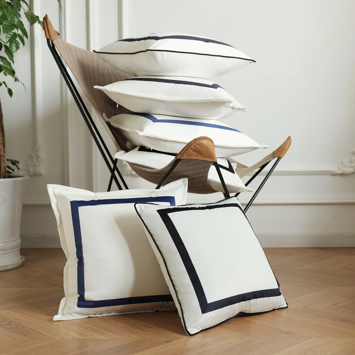 housses coussin polyester blanc bord bleu moderne décoration maison voiture 45x45cm cặp vỏ gối