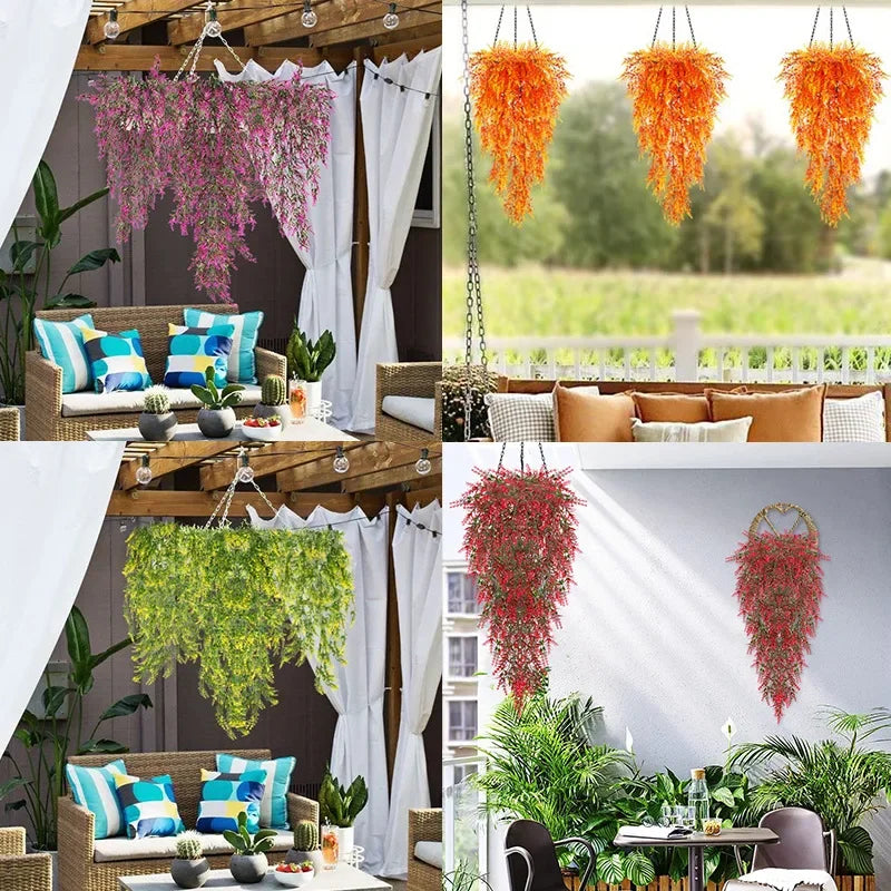 guirlande suspendue artificielle lavande verte violette feuilles fleurs colorées moderne décoration intérieure anneau métallique