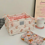 paniers rangement vichy ours fleurs blanc rose violet texturés rubans décoratifs organisateur cosmétiques