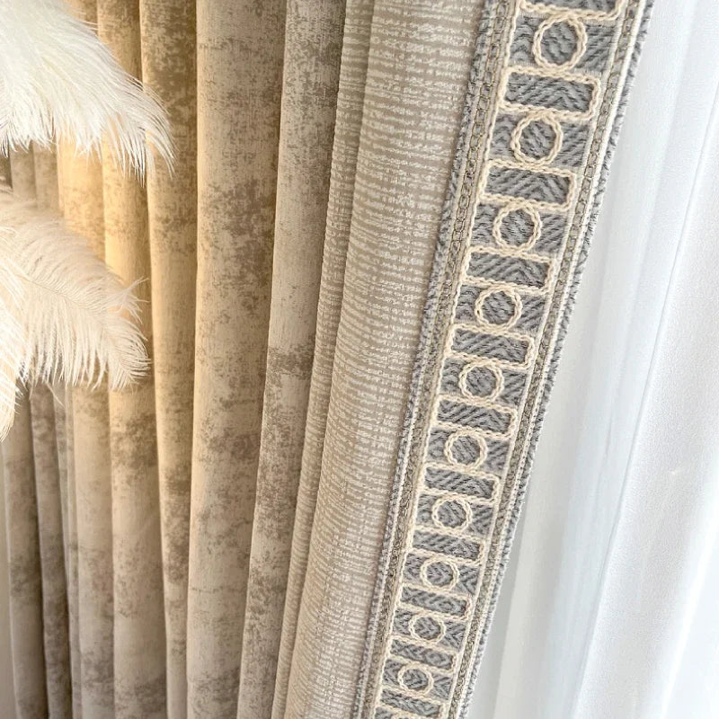 rideau jacquard beige clair motifs géométriques opacité classique polyester coton
