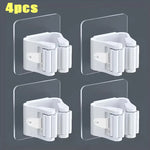 porte balai adhésif support murale rangement moderne salle bain outils nettoyage hooks gris clair