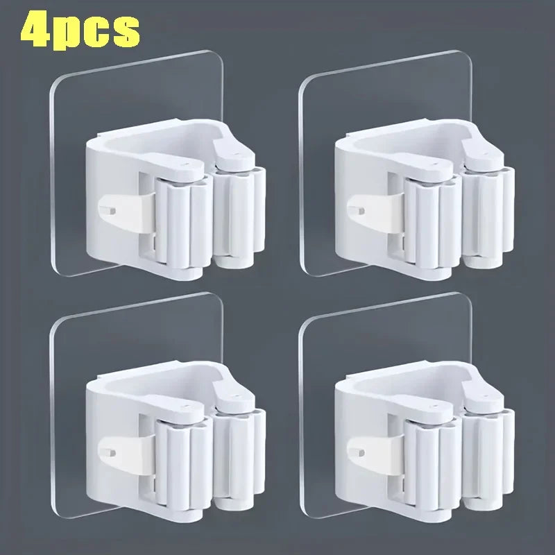 porte balai adhésif support murale rangement moderne salle bain outils nettoyage hooks gris clair