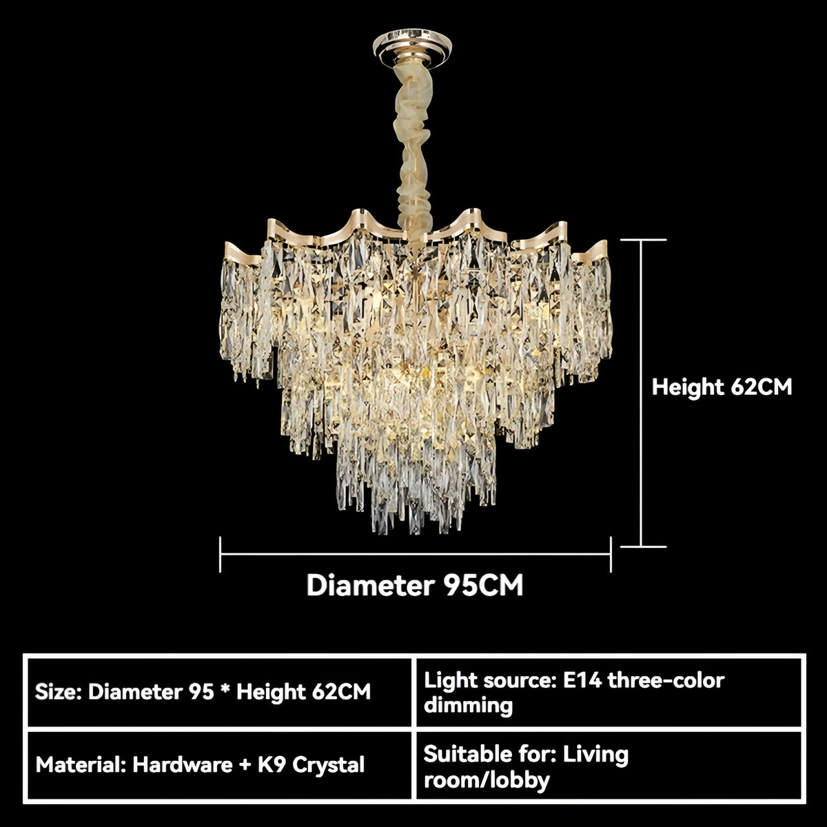 lustre crystal doré moderne élégant led 6000k 4000k 3000k minimaliste haute qualité