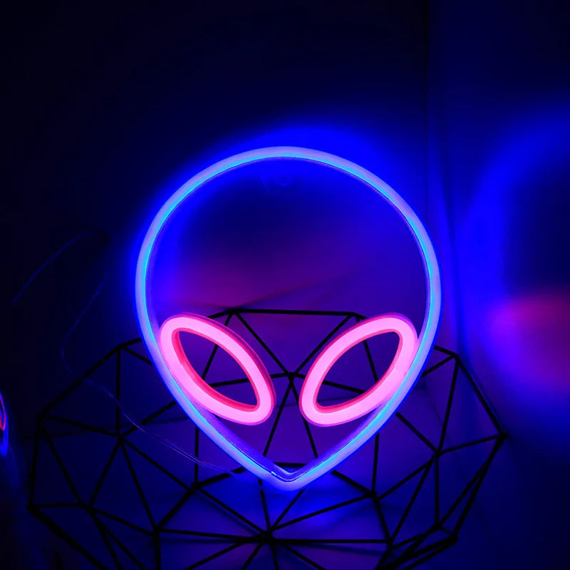néon alien vert violet bleu rose planète saturne moderne lumineux fixations