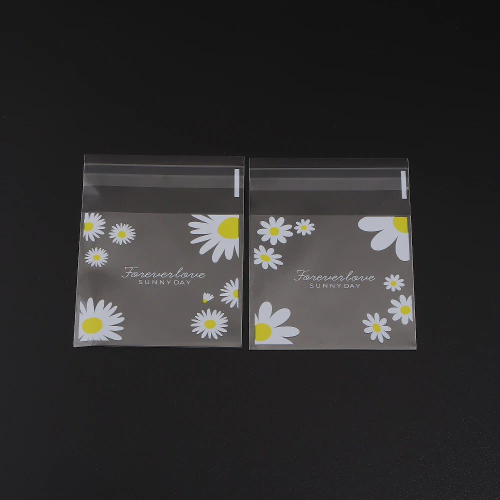 sacs plastique transparent motifs fleurs marguerite textes foreverlove sunny day 7x10cm 100pcs