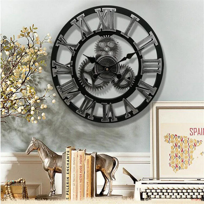 Détail du design 3D et des finitions bois de l'horloge murale