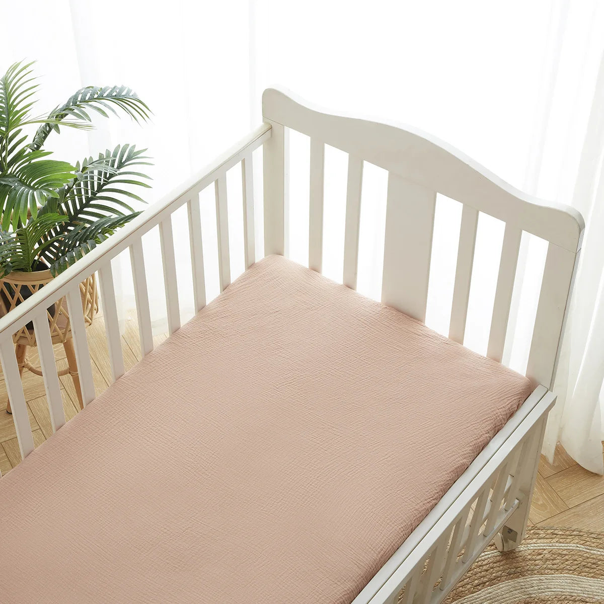 draps lit bébé coton fleurs pois blanc vert rose beige moderne élastique doux maternité