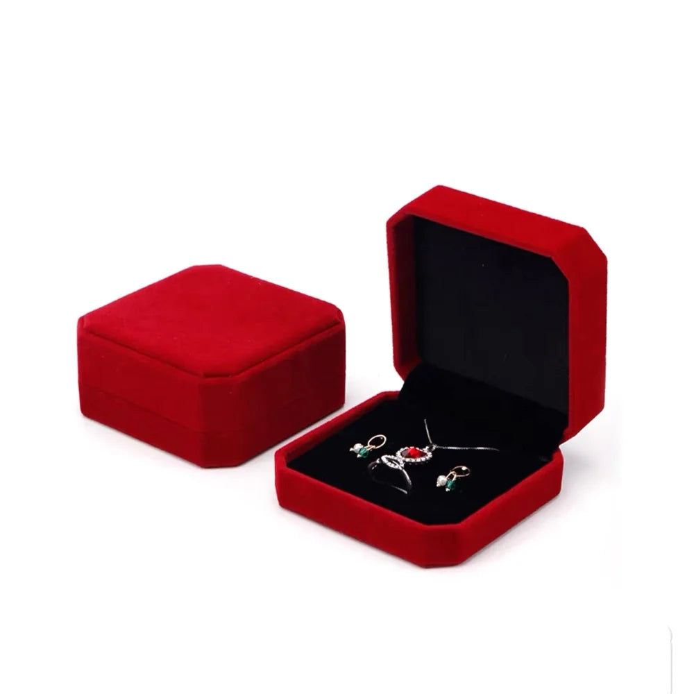 boîte bijoux velours rouge blanche grise classique portable rangement colliers boucles d'oreilles étui transport
