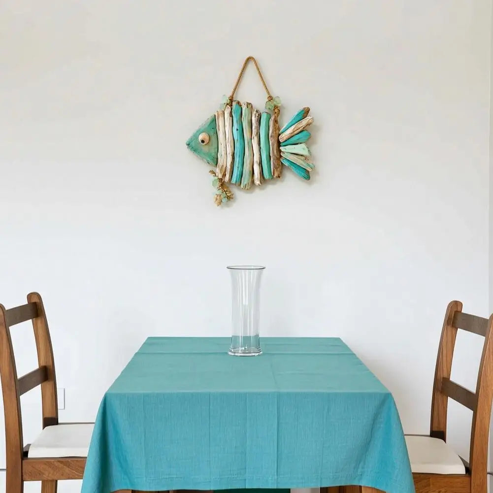 décoration murale poisson bois flotté vert clair rustique artisanal cordelette enchanvre