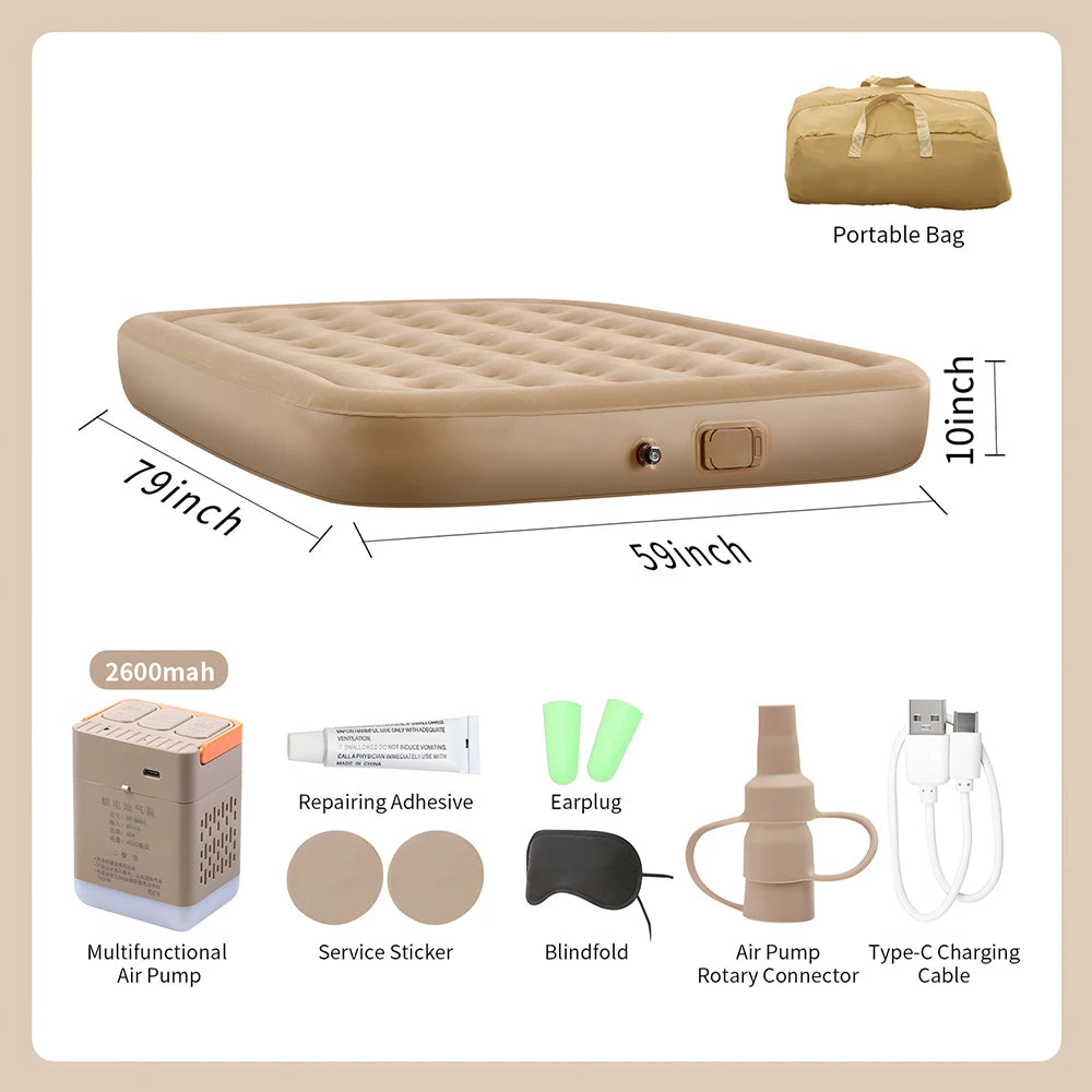 matelas gonflable beige moderne bosses pompe électrique double camping intérieur