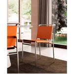 chaise moderne cuir couleur orange noir blanc tringles chromées contemporaine