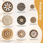 assiettes decoratives boho artisanal tissage main motifs geometriques franges naturel beige