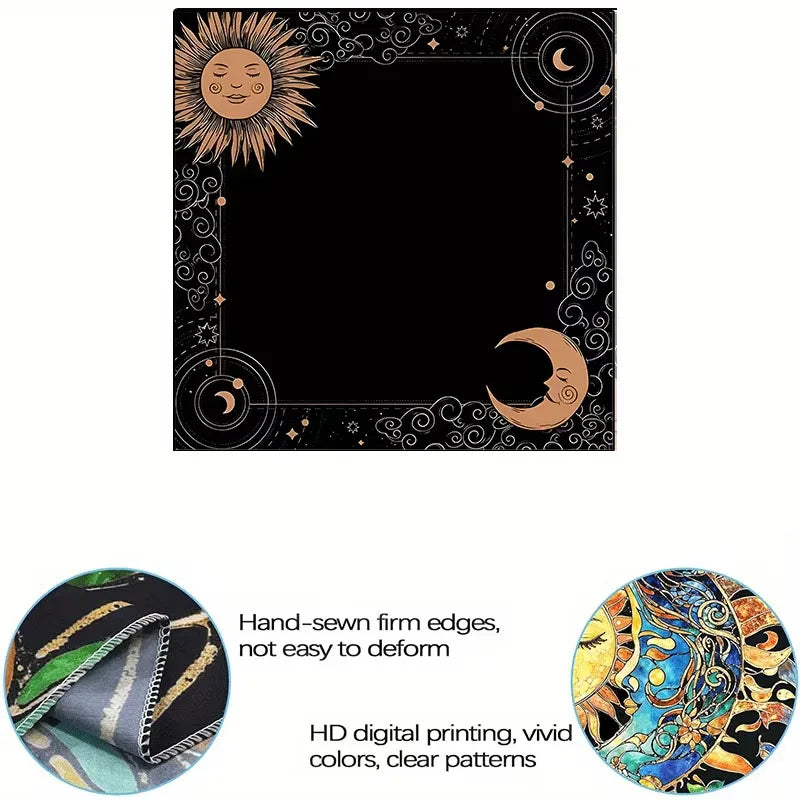 tapisserie artisanale soleil lune motifs floraux noir or beige vert festive