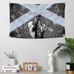 tapisserie murale polyester imprimée rectangle moderne graphique noir blanc gris bleuclair 4.9x6.6ft