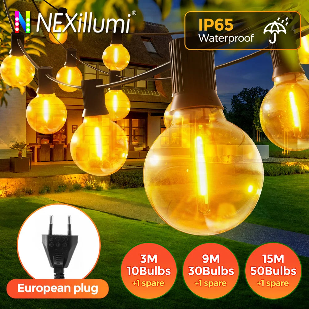 guirlande lumineuse globes blancs chauds 3m 9m 15m 50 100 boules translucides extérieure ip65