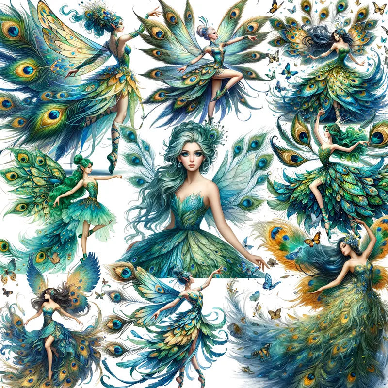 autocollants decoratifs paon floral enfants bricolage scrapbooking papeterie numerique fantaisie bleu vert