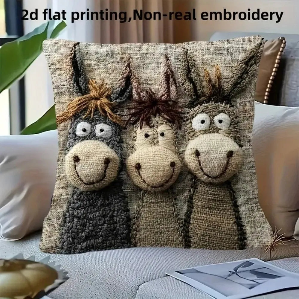 taies d'oreillers animaux souriants gris beige lit maison polyester rustique opacité non toxique fixations