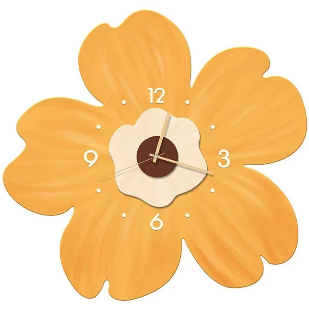 horloge murale fleur rose vert moderne minimaliste décorative imitation bois