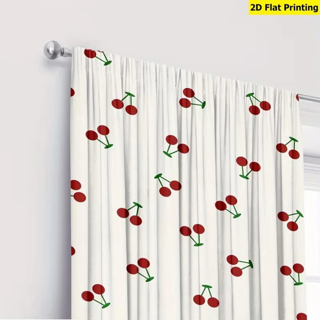 rideau moderne pièces cerises rouges polyester blanc opaque anneaux métalliques inclusion chambre salon cuisine