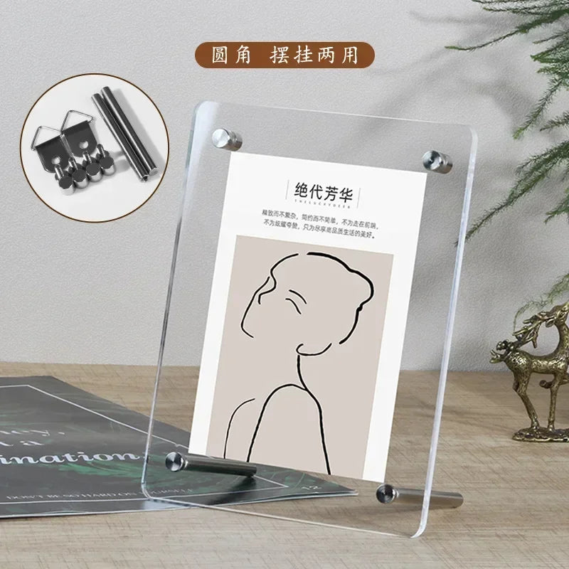 cadre photo transparent moderne clips métalliques illustrations figures humaines fleurs minimaliste porte photo