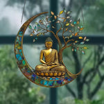 décoration suspendue bouddha or bronze bleu vert zen vitrail feuilles croissant lune chambre