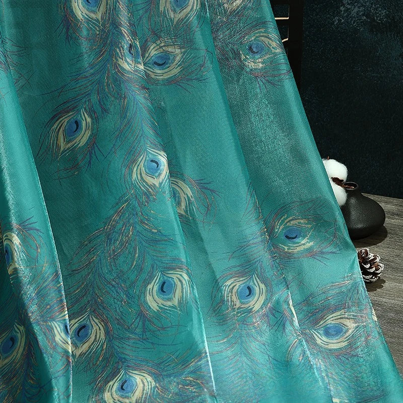 tissu organza plumes paon turquoise moderne 100 polyester largeur 150cm opaque cérémonie mariage