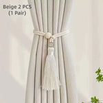 attaches rideau tassel bois moderne élégant franges anneaux chanvre uni beigeclair