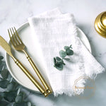 serviettes cuisine rustiques coton noir orange beige blanc rose pâle franges rustic naturel