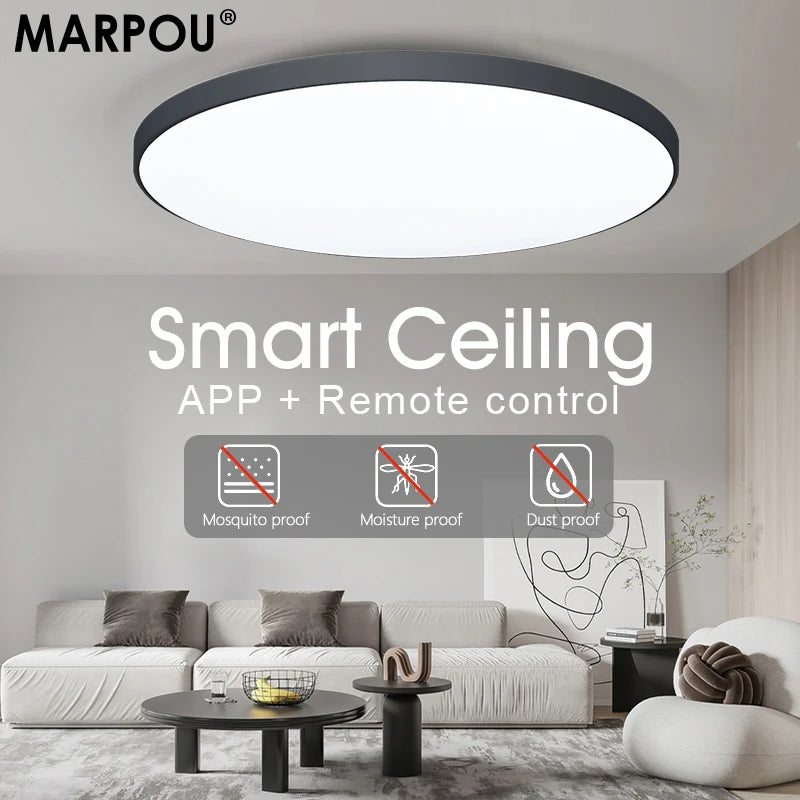 plafonnier led moderne télécommande application blanc noir minimaliste