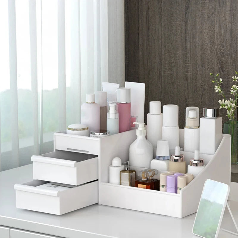 organisateur rangement cosmétiques blanc moderne minimaliste réutilisable tiroirs compartiments opaques