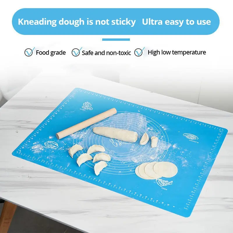 tapis silicone bleu planche pétrissage antiadhésive cercles mesures pâtisserie étalage facilité usage durable moderne