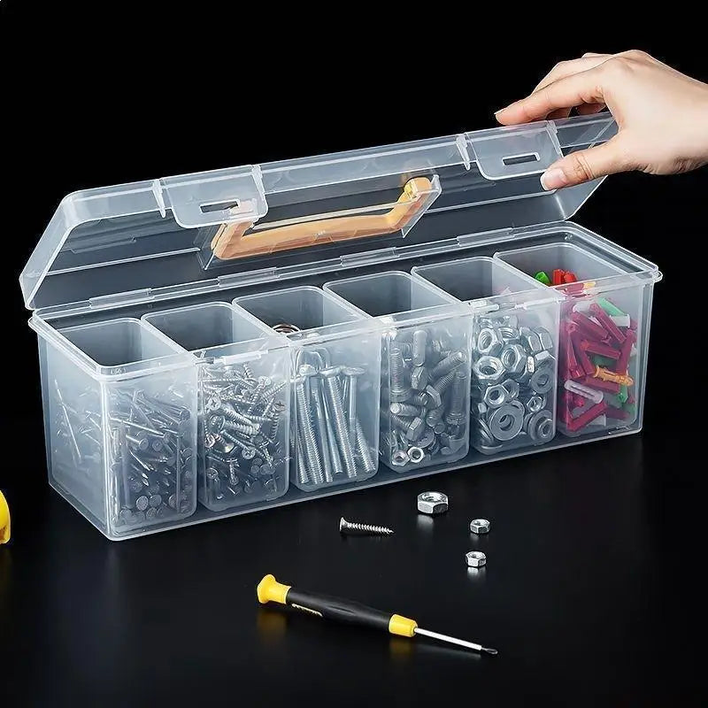 boîte outils transparente pratique clous vis boulons tournevis pince ruban adhésif trousse serrage
