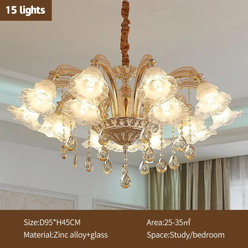 lustre doré cristal fleurs classique baroque salon encastrée led 2000lm 82000lm