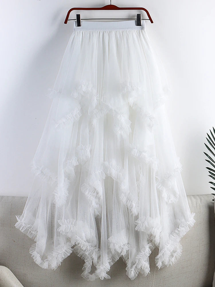 jupe tulle violet rouge élégante asymétrique franges translucide femme erotique summer