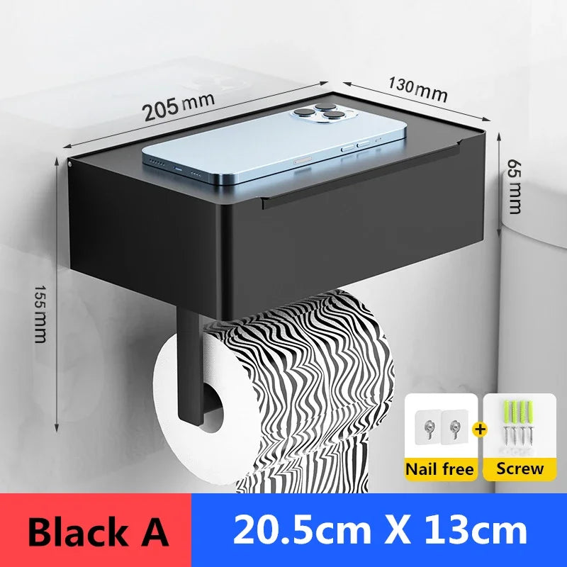 support papier toilette noir rangement moderne boîte lingettes adhésif