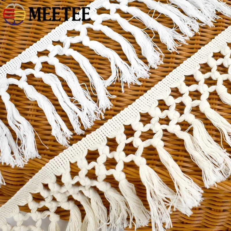 franges macramé blanc noir motifs géométriques boho artisanal 5mètres