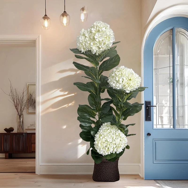 plante artificielle hortensia blanc vert moderne pot décoration intérieure réaliste