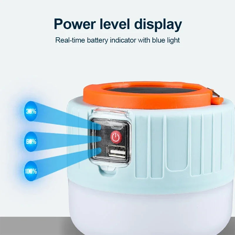 lanterne solaire rechargeable camping pêche randonnée led orange bleu clair moderne pratique