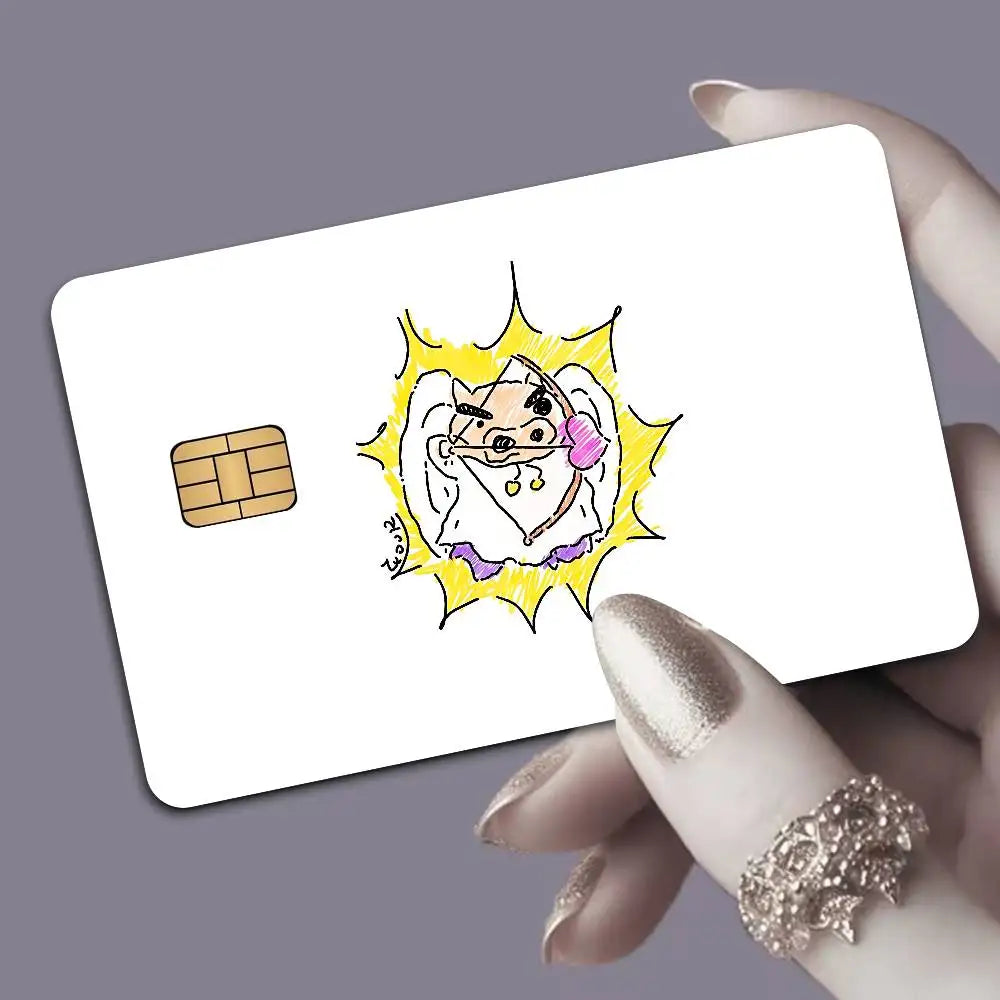 autocollants protection cartes bancaires dessins animés personnages porc oiseau violet vert blanc illustration