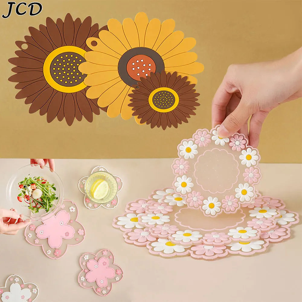 tapis protection table silicone floral antidérapant respectueux environnement rose bleu jaune marron