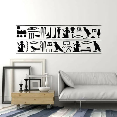 Sticker mural pyramide égyptien hiéroglyphes noir sur mur blanc